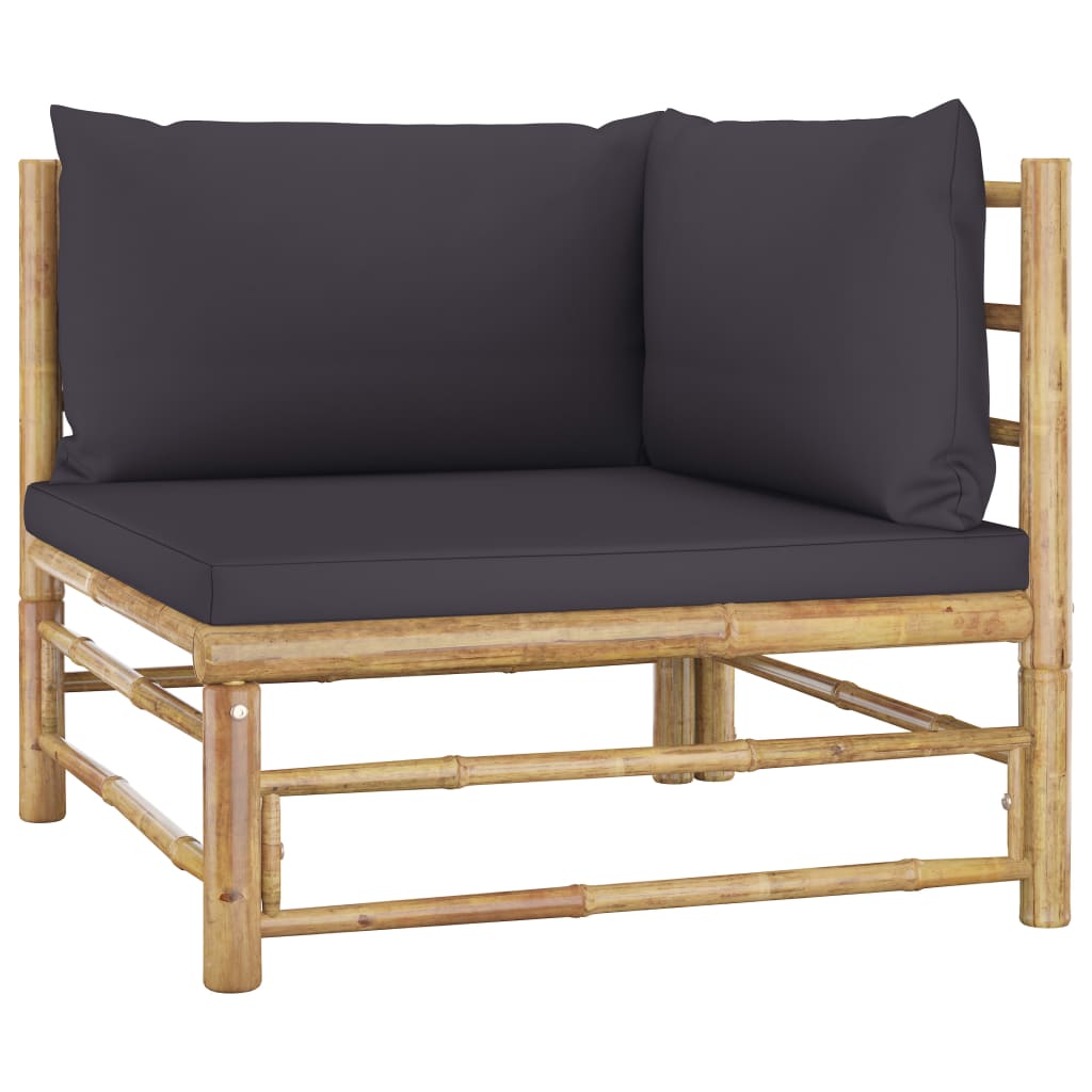 Salon de jardin 10 pièces avec coussins en bambou gris foncé