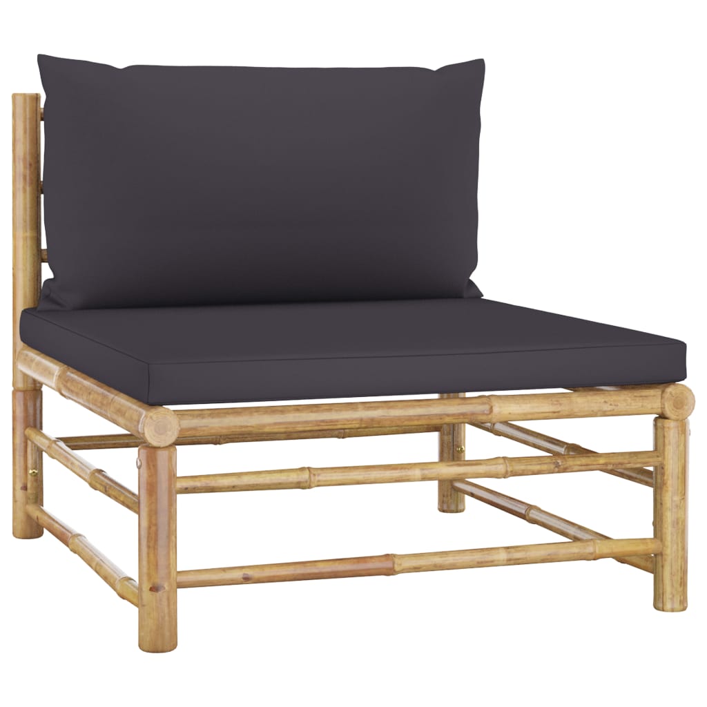 Salon de jardin 10 pièces avec coussins en bambou gris foncé