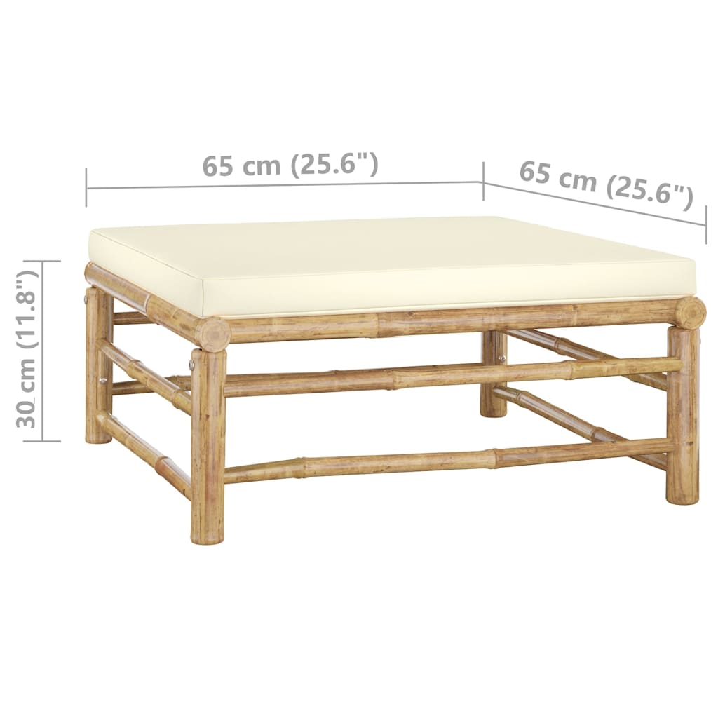3-tlg. Garten-Lounge-Set mit Cremeweißen Kissen Bambus