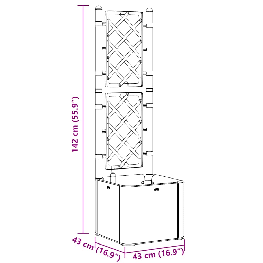 Garden raised bed with trellis self-watering system anthracite
