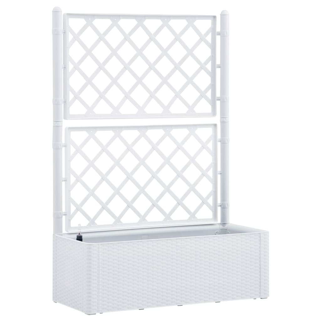 Garden raised bed with trellis and self-watering system white