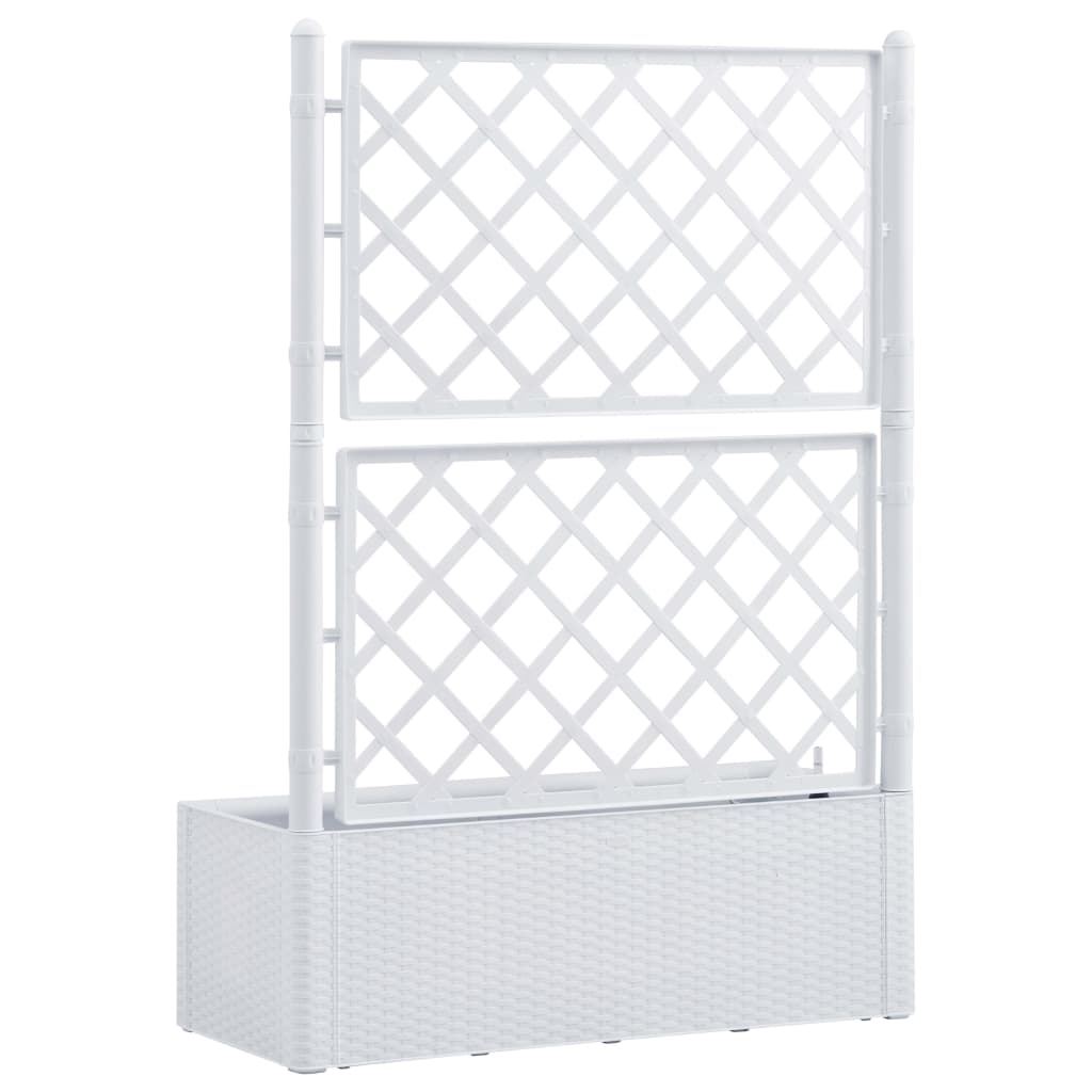 Garden raised bed with trellis and self-watering system white