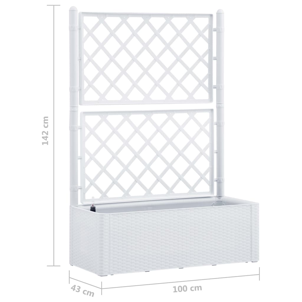 Garden raised bed with trellis and self-watering system white