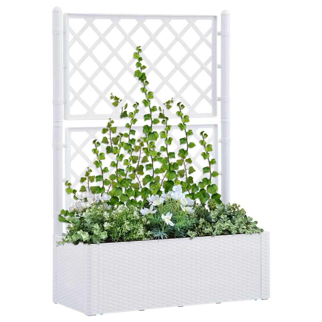 Garden raised bed with trellis and self-watering system white