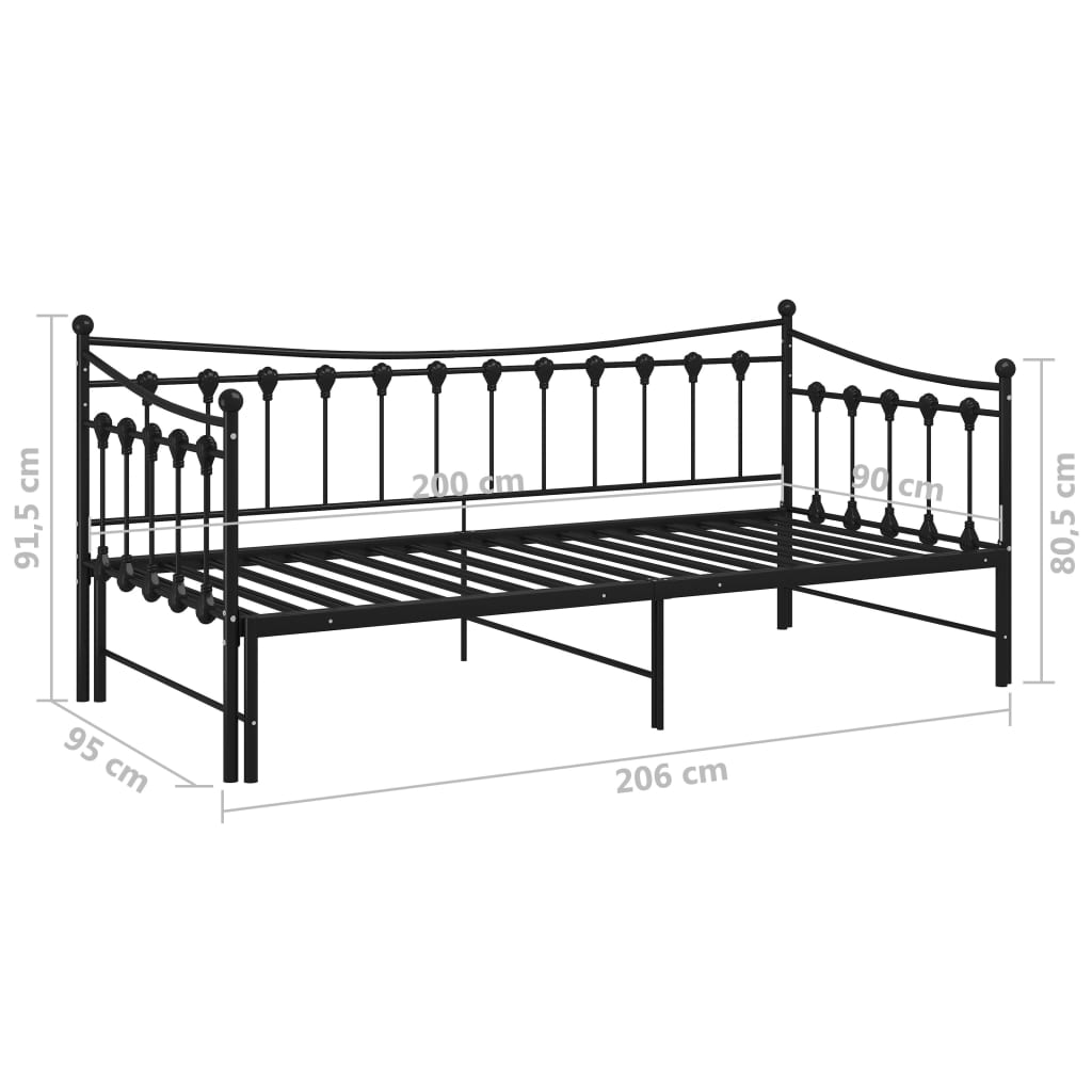 Ausziehsofa Bettgestell Schwarz Metall 90x200 cm