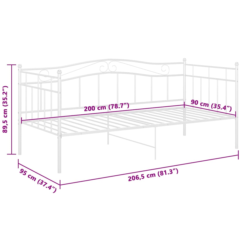 Schlafsofa Bettgestell Weiß Metall 90x200 cm