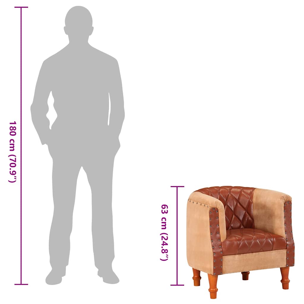 Sessel Braun Echtleder und Massivholz Mango