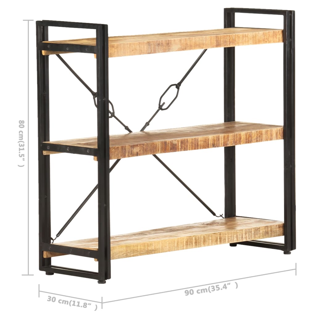 Bibliothèque 3 compartiments 90x30x80 cm en bois de manguier massif