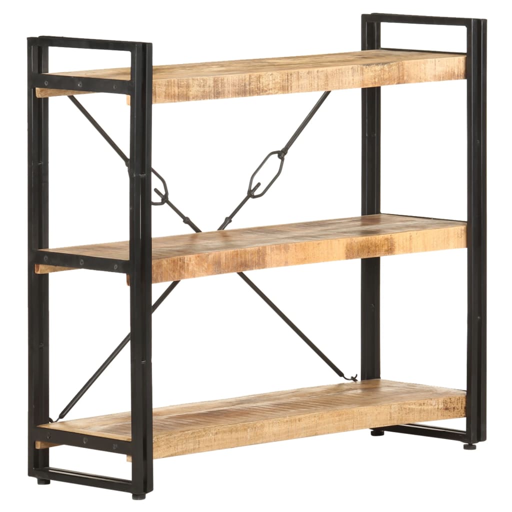 Bibliothèque 3 compartiments 90x30x80 cm en bois de manguier massif