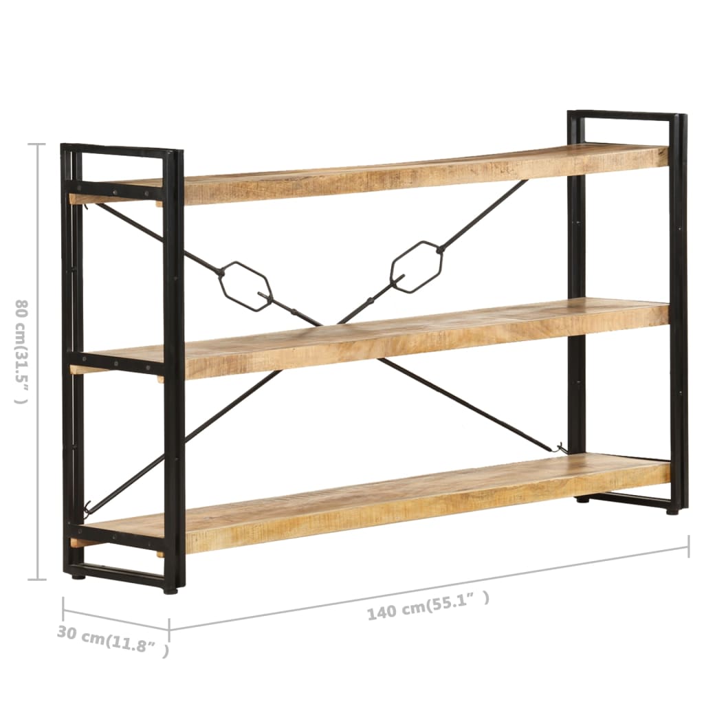 Bibliothèque 3 compartiments 140x30x80 cm en bois de manguier massif