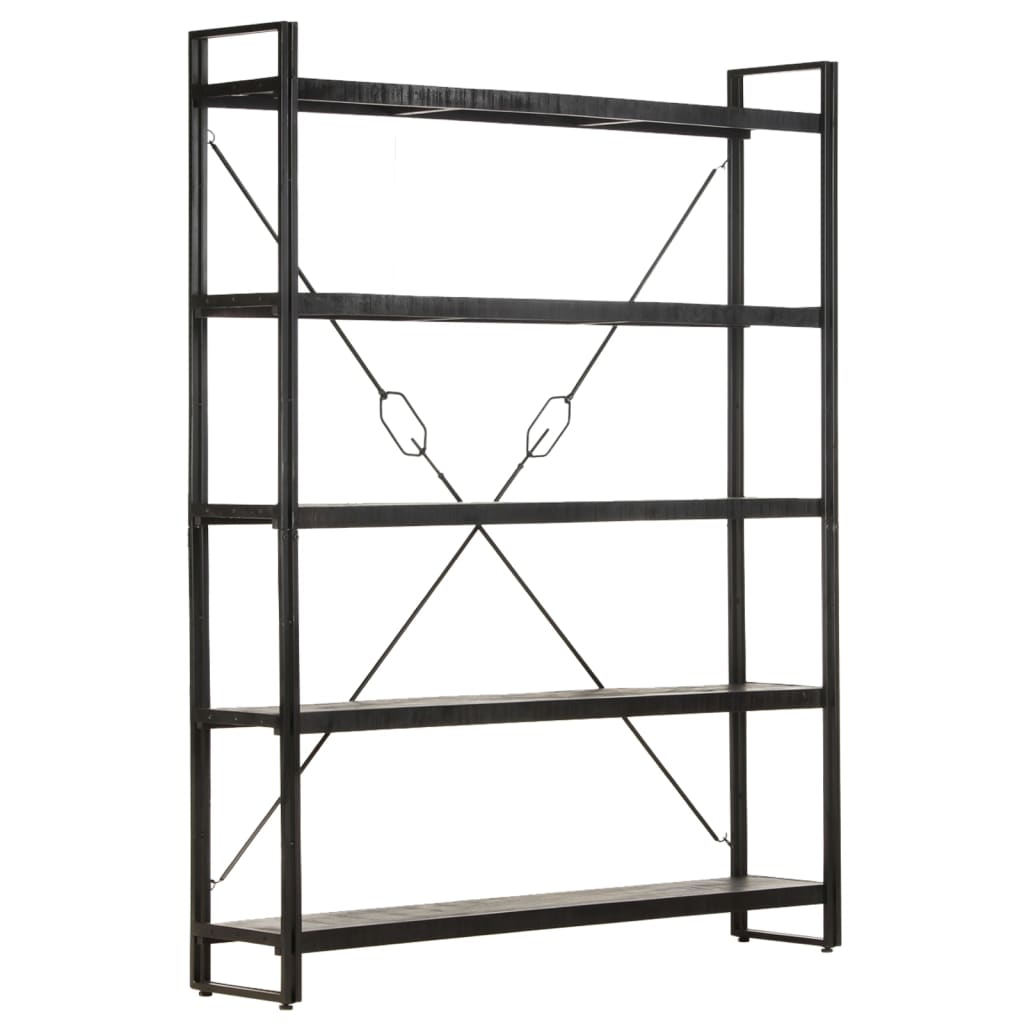 Bookcase 5 compartments black 140x30x180 cm mango solid wood