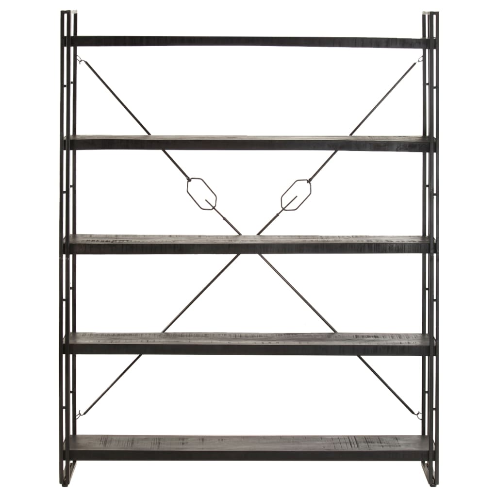 Bookcase 5 compartments black 140x30x180 cm mango solid wood