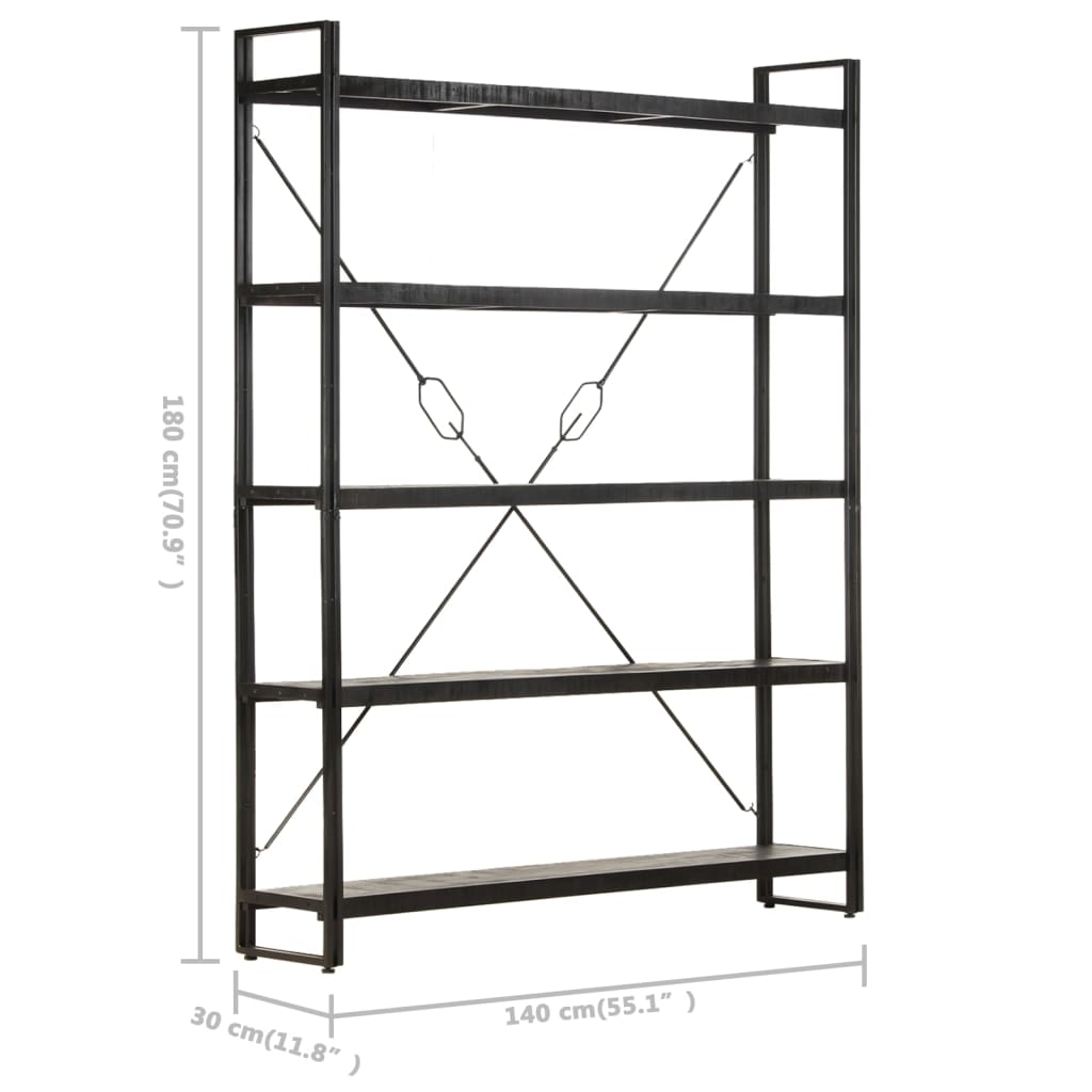 Bookcase 5 compartments black 140x30x180 cm mango solid wood