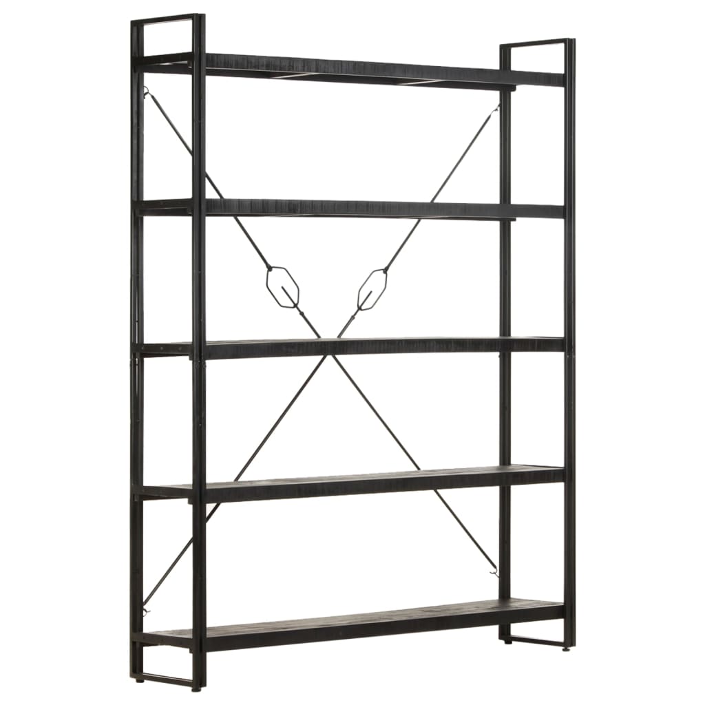 Bookcase 5 compartments black 140x30x180 cm mango solid wood