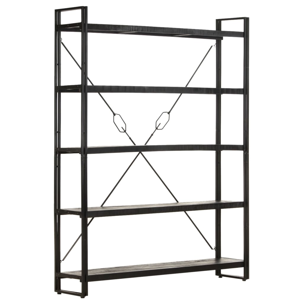 Bookcase 5 compartments black 140x30x180 cm mango solid wood