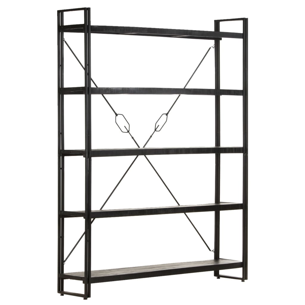 Bookcase 5 compartments black 140x30x180 cm mango solid wood