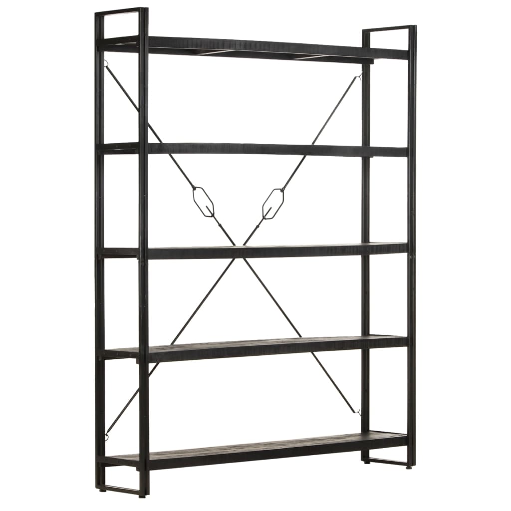 Bookcase 5 compartments black 140x30x180 cm mango solid wood