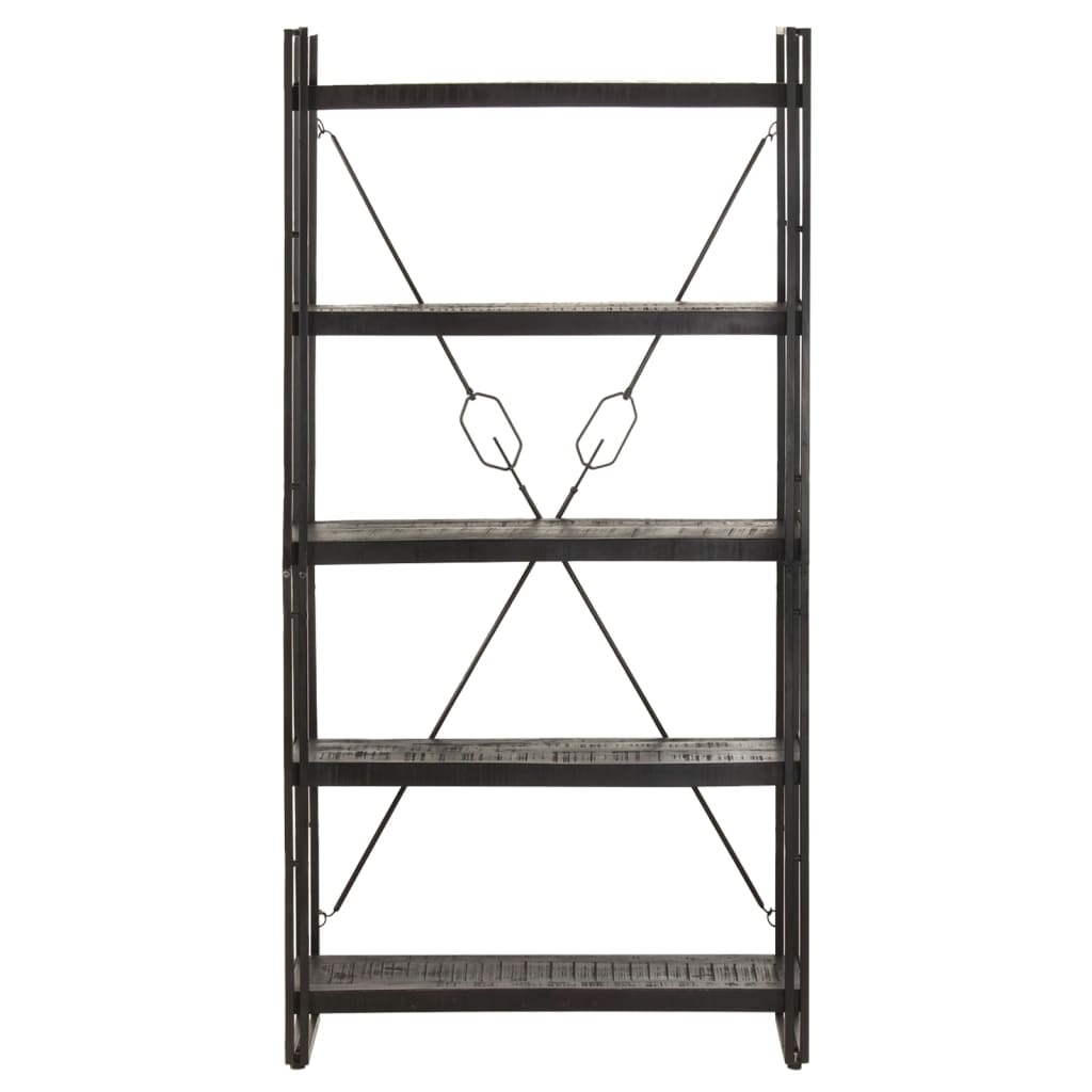 Bookcase 5 compartments black 90x30x180 cm mango solid wood