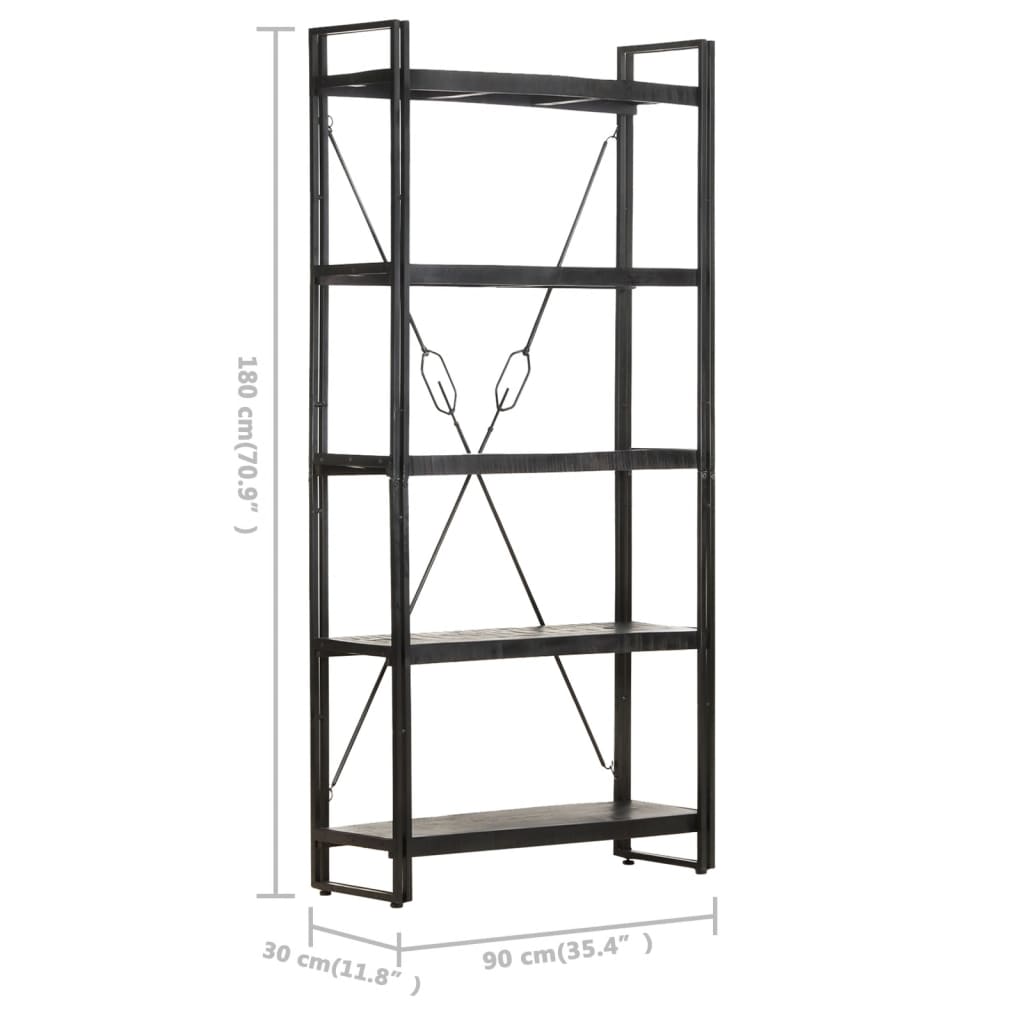 Bookcase 5 compartments black 90x30x180 cm mango solid wood