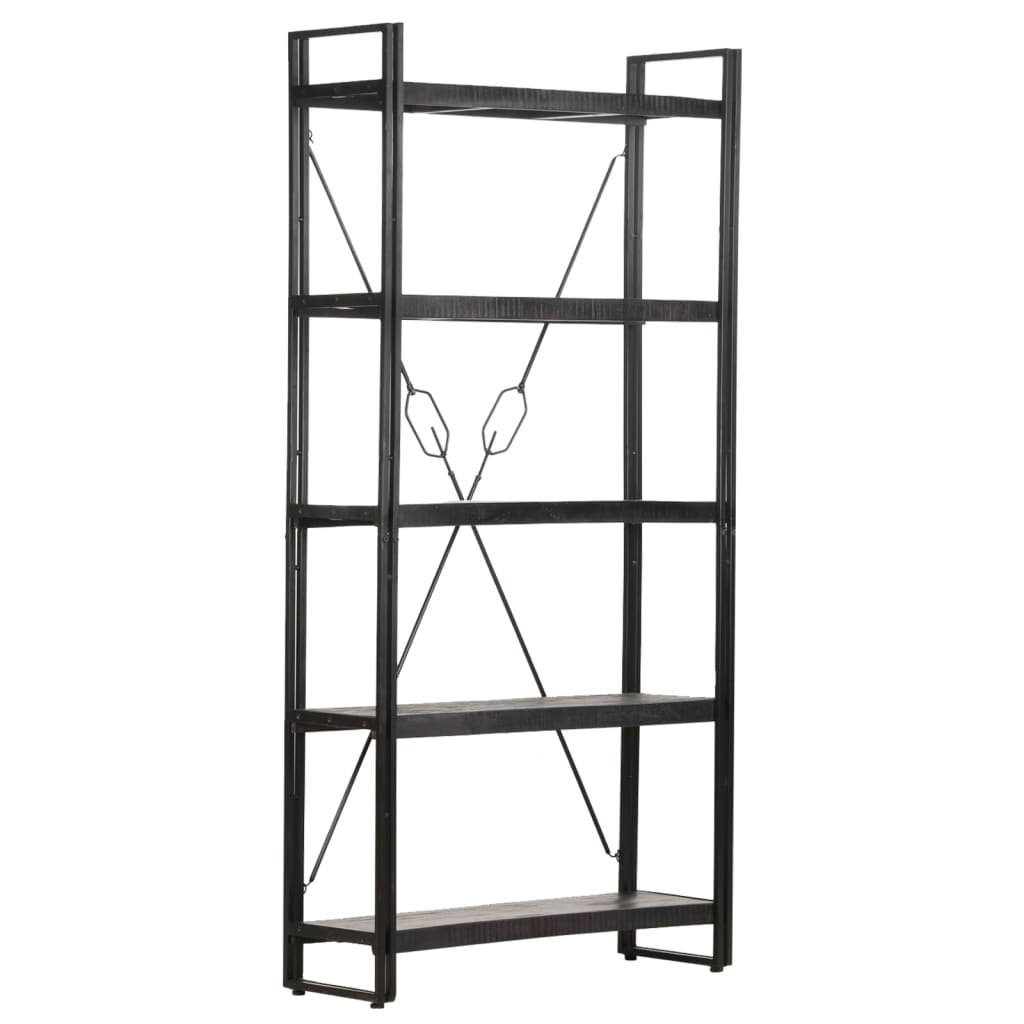 Bookcase 5 compartments black 90x30x180 cm mango solid wood