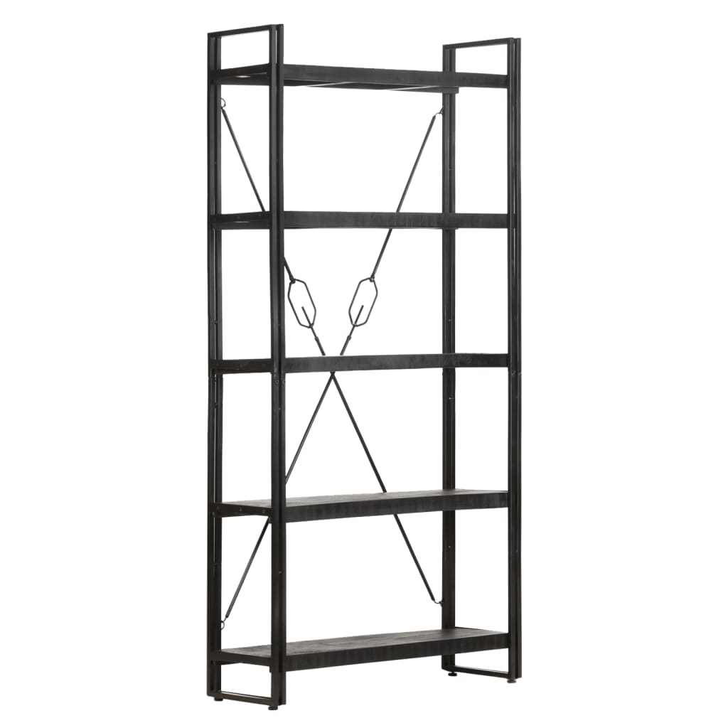 Bookcase 5 compartments black 90x30x180 cm mango solid wood