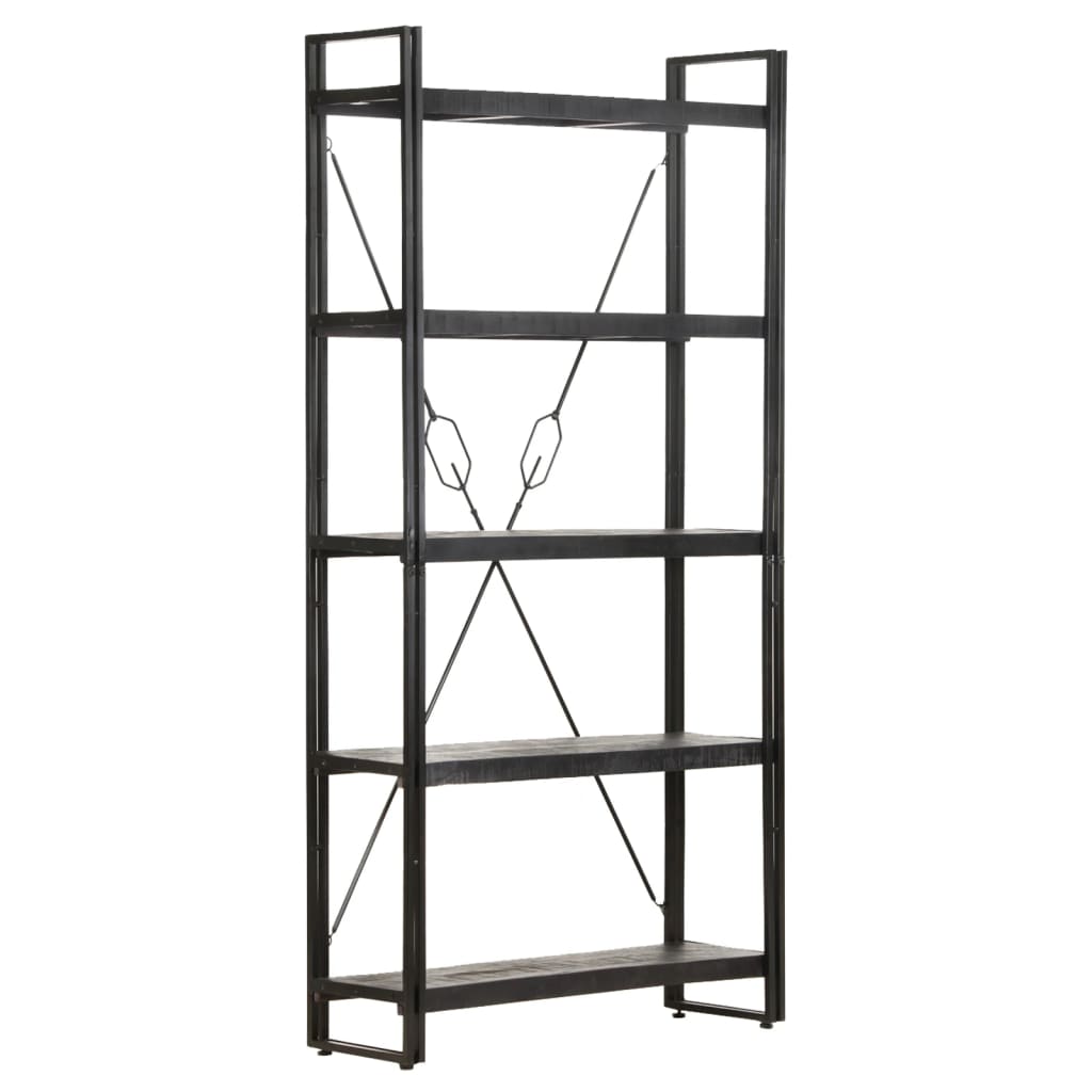 Bookcase 5 compartments black 90x30x180 cm mango solid wood