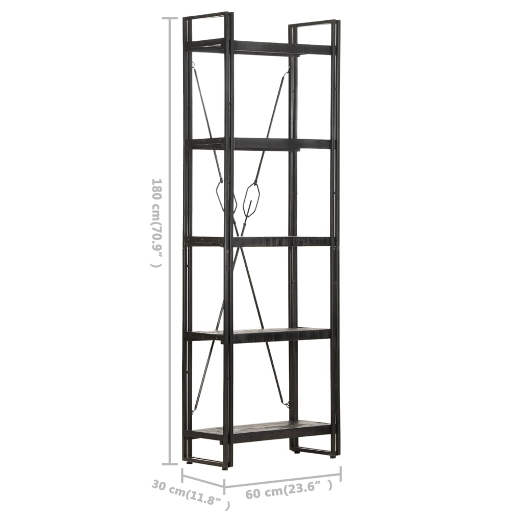 Bookcase 5 compartments black 60x30x180 cm mango solid wood