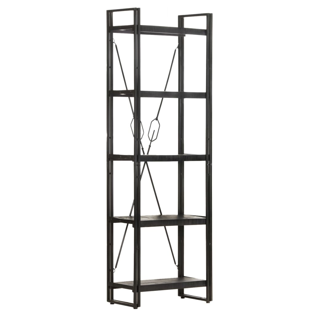 Bookcase 5 compartments black 60x30x180 cm mango solid wood
