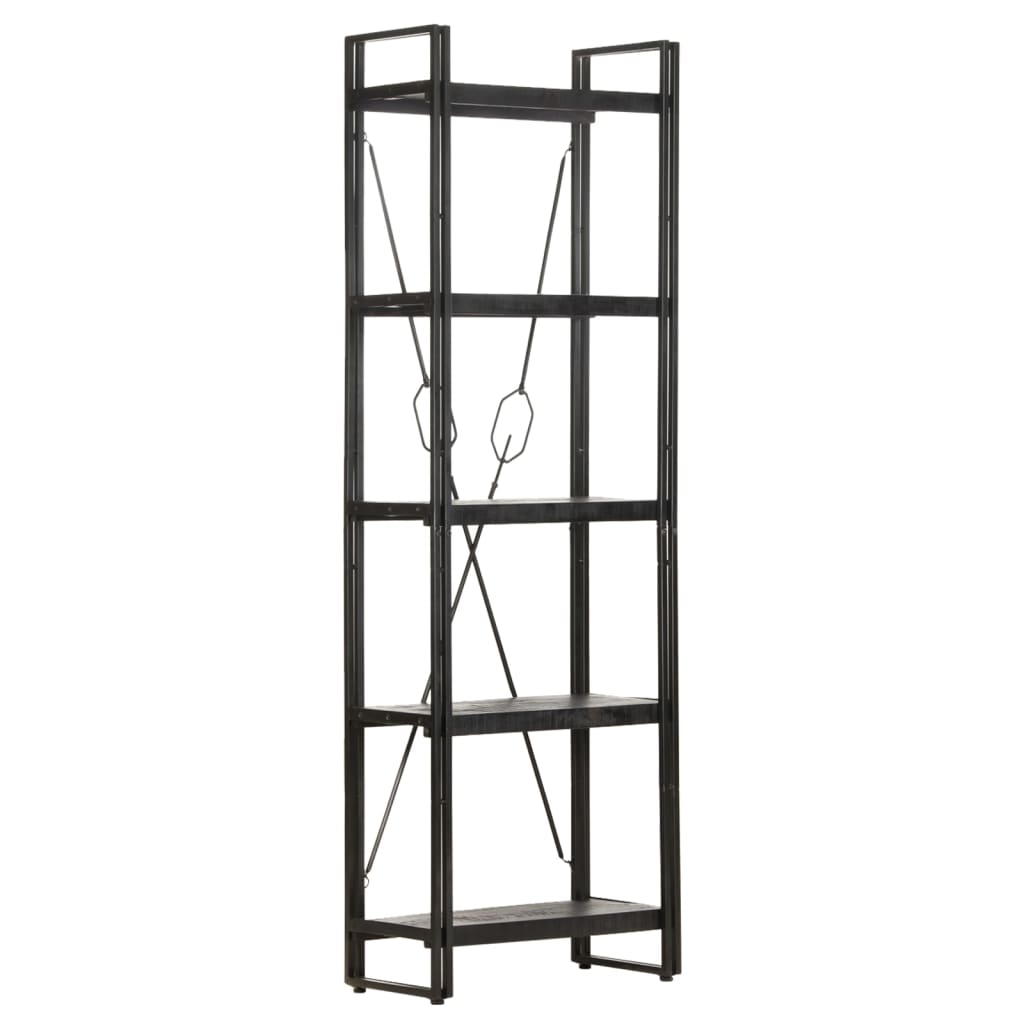 Bookcase 5 compartments black 60x30x180 cm mango solid wood