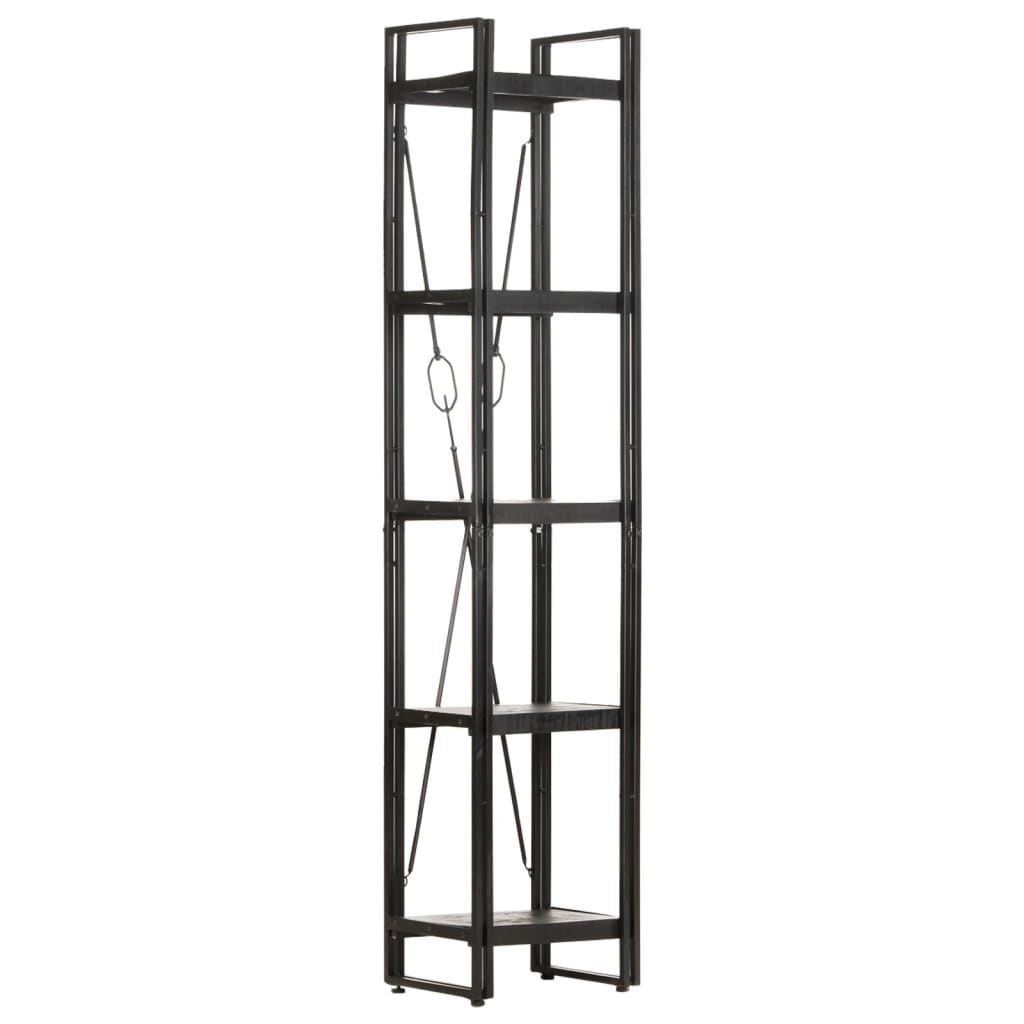 Bookcase 5 compartments black 40x30x180 cm mango solid wood