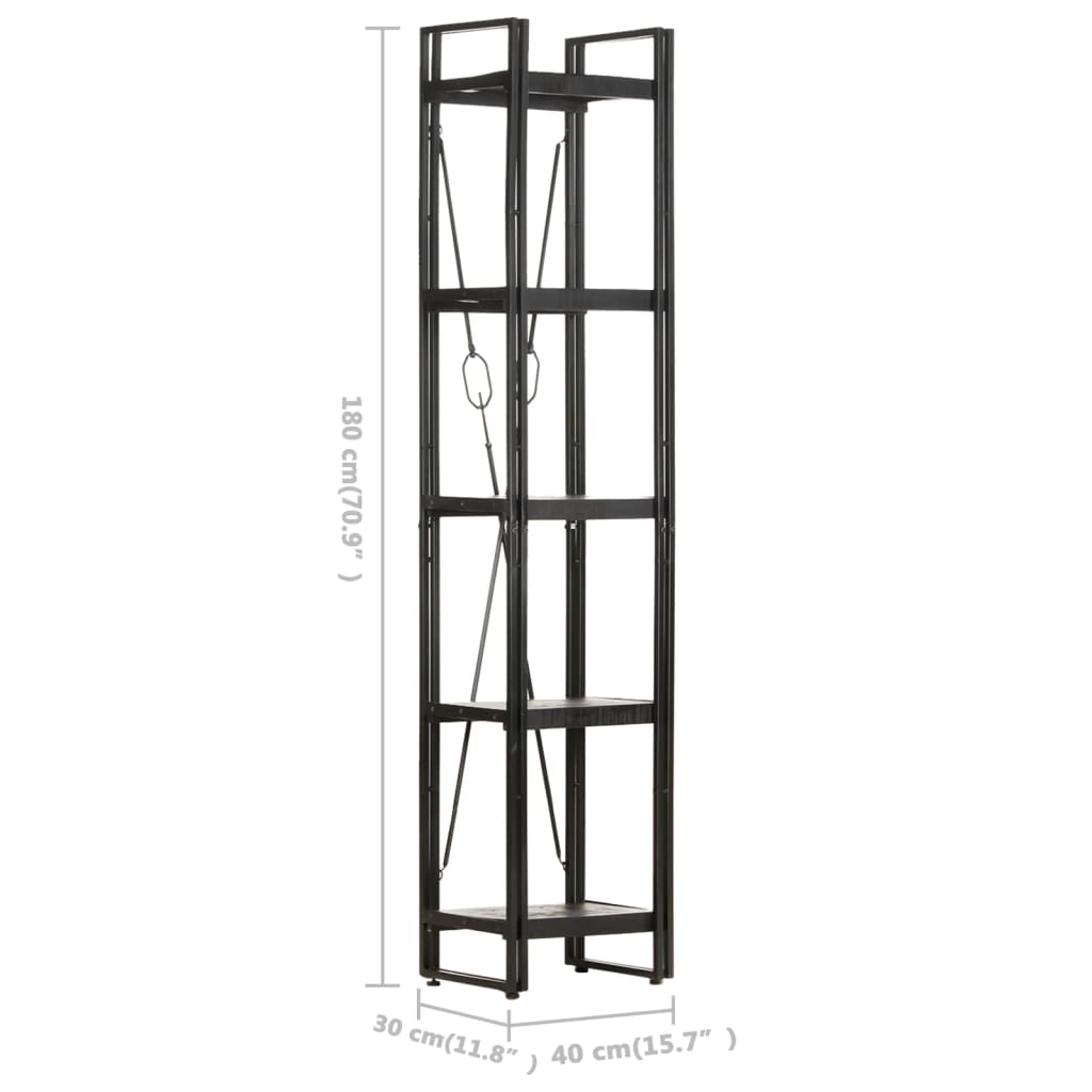 Bookcase 5 compartments black 40x30x180 cm mango solid wood