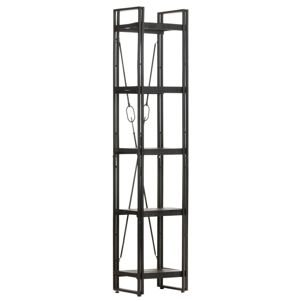 Bookcase 5 compartments black 40x30x180 cm mango solid wood