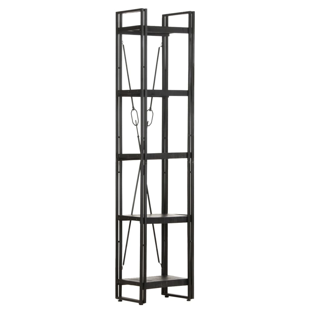 Bookcase 5 compartments black 40x30x180 cm mango solid wood