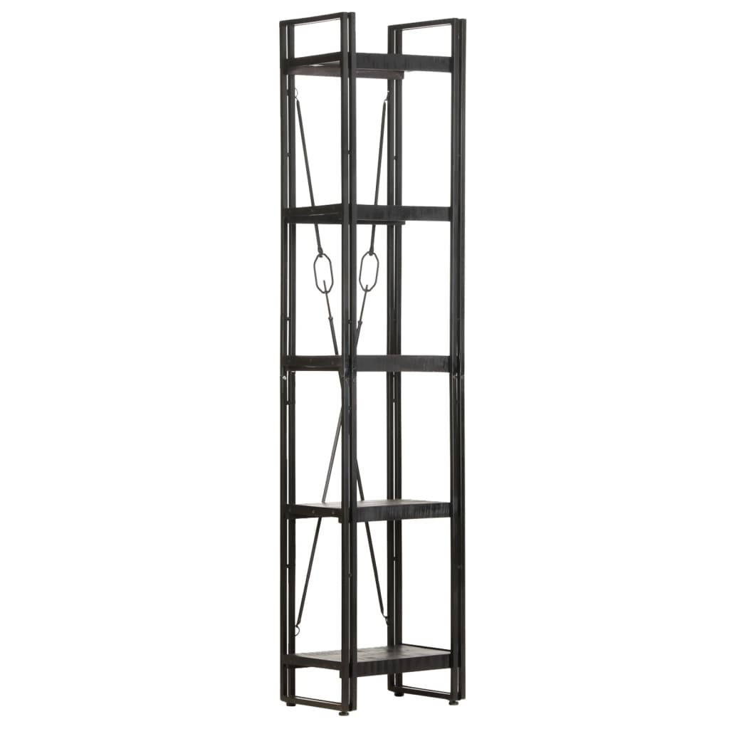 Bookcase 5 compartments black 40x30x180 cm mango solid wood