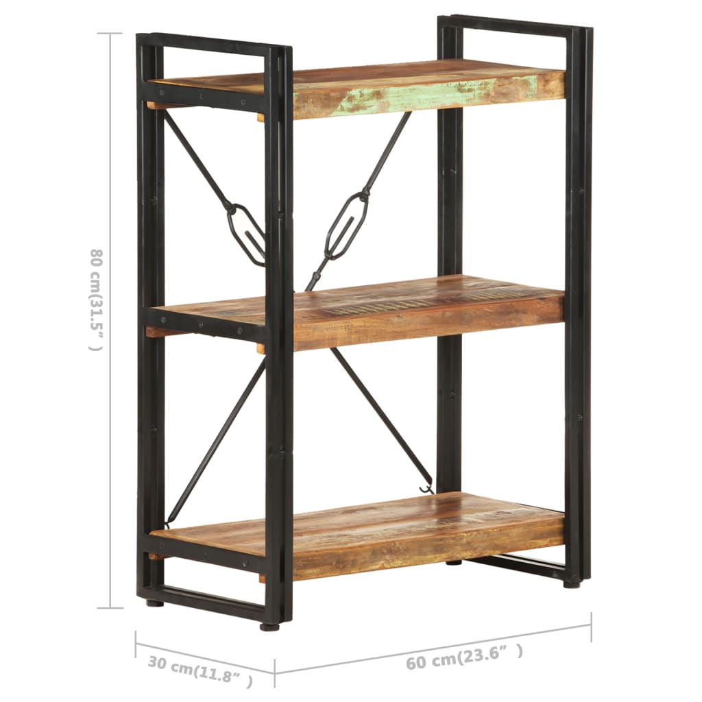 Bibliothèque 3 compartiments 60x30x80 cm en bois massif de récupération