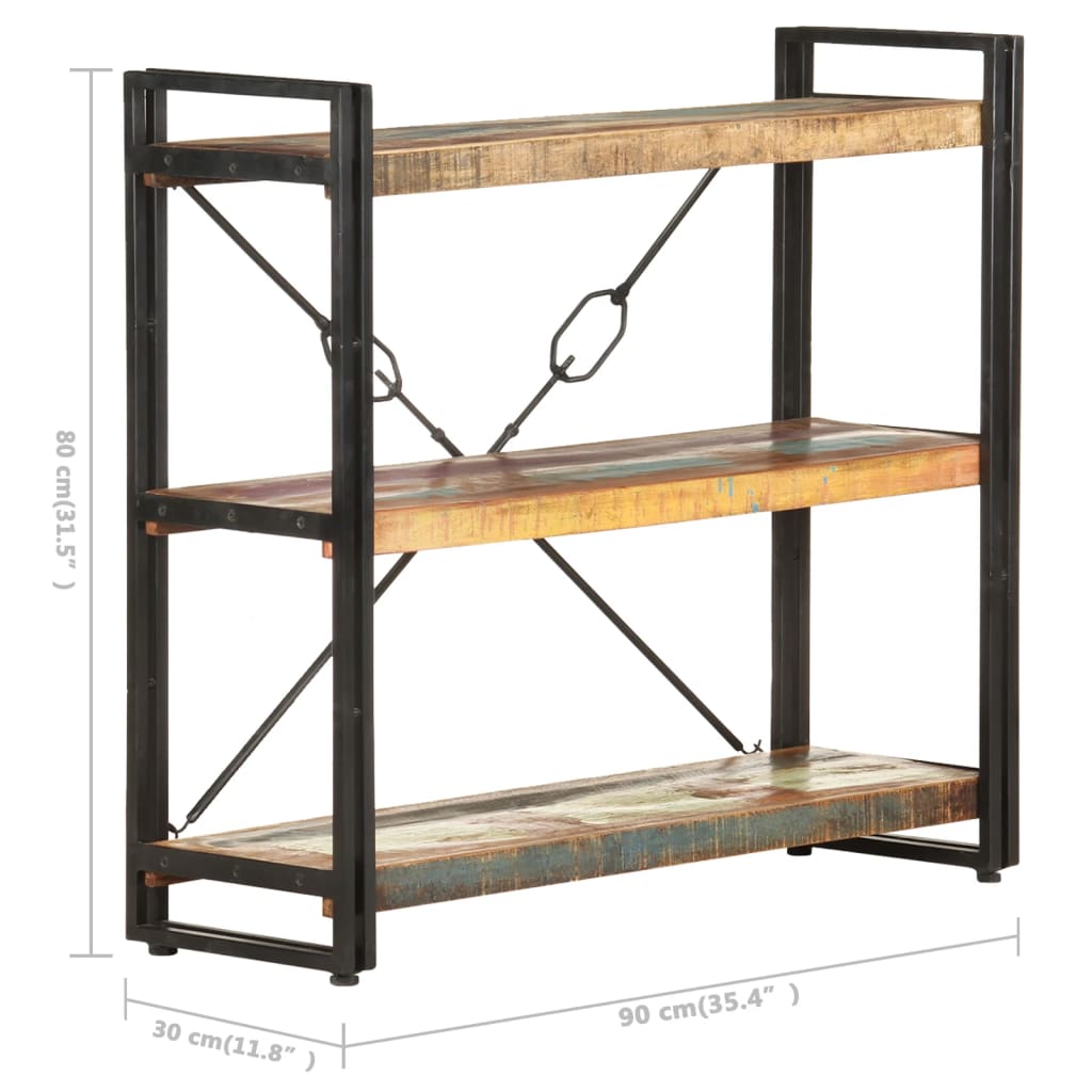 Bibliothèque 3 compartiments 90x30x80 cm en bois massif de récupération