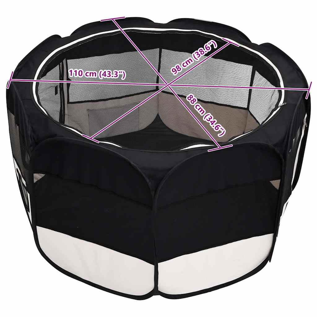 Faltbarer Welpenlaufstall mit Tragetasche Schwarz 110x110x58 cm