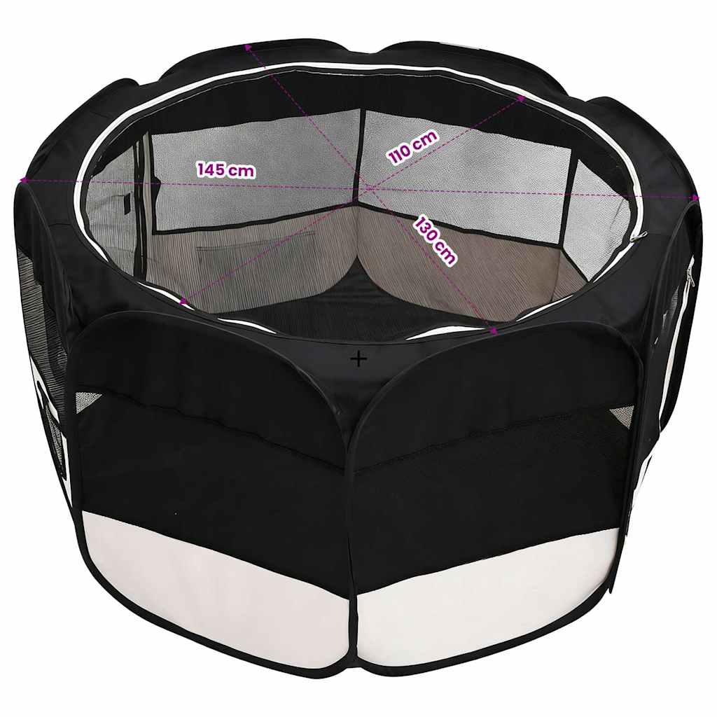 Faltbarer Welpenlaufstall mit Tragetasche Schwarz 145x145x61 cm