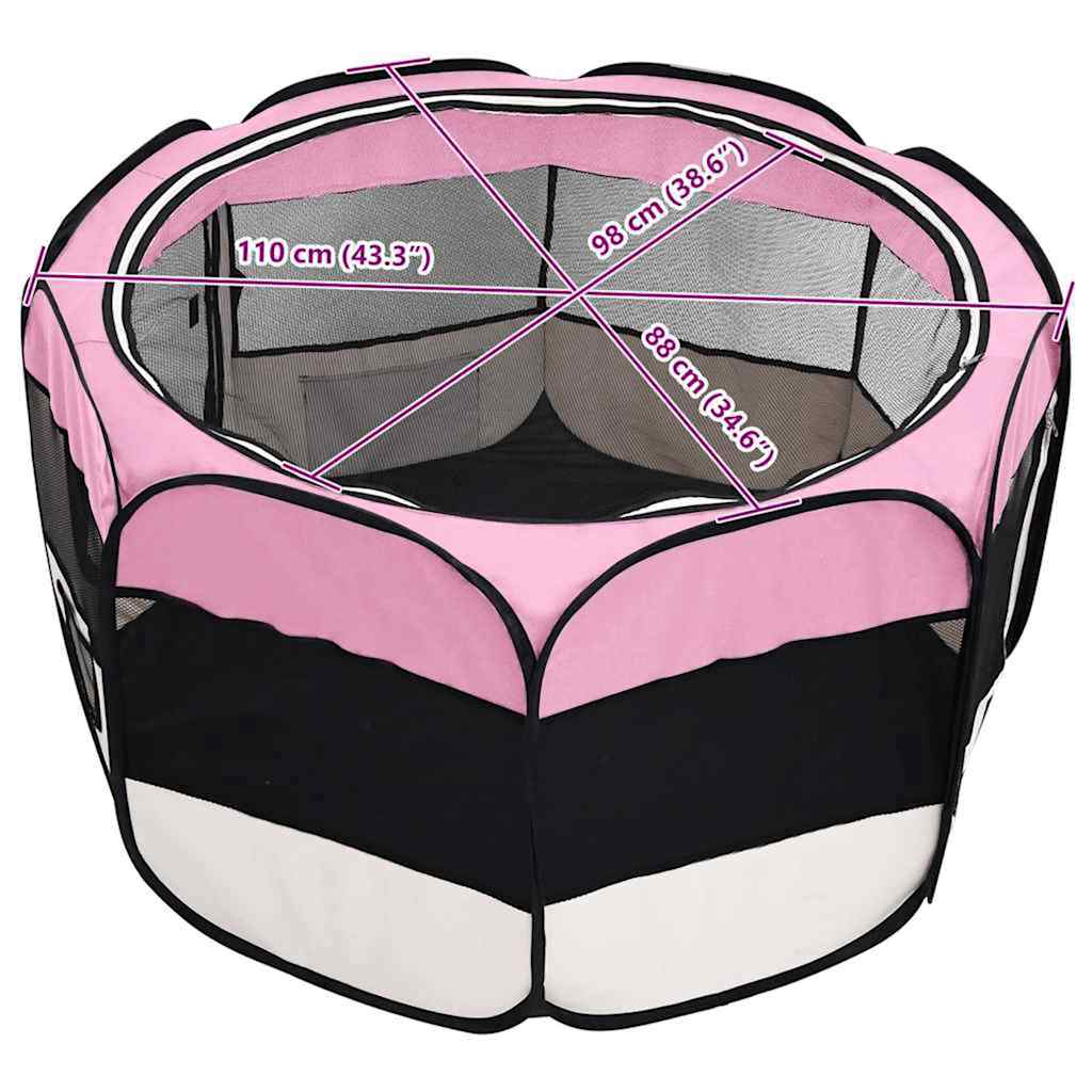 Faltbarer Welpenlaufstall mit Tragetasche Rosa 110x110x58 cm
