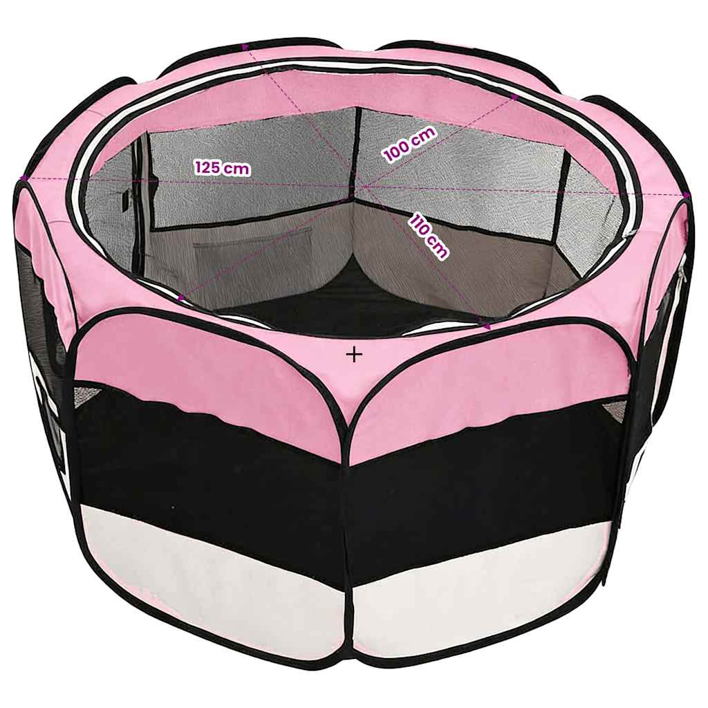 Faltbarer Welpenlaufstall mit Tragetasche Rosa 125x125x61 cm