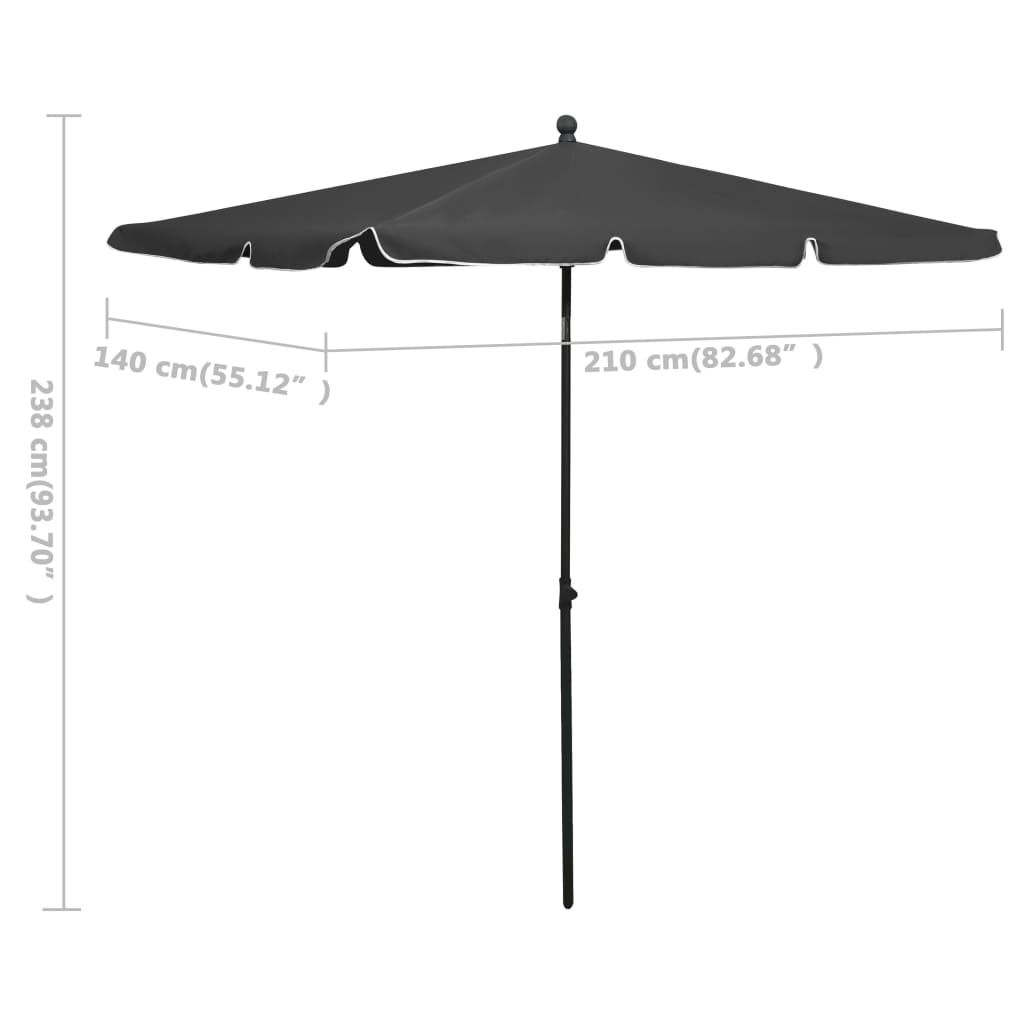 Parasol avec mât 210x140 cm anthracite