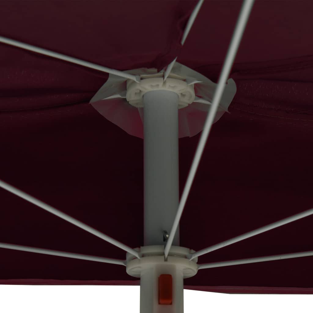 Half parasol with pole 180x90 cm Bordeaux red