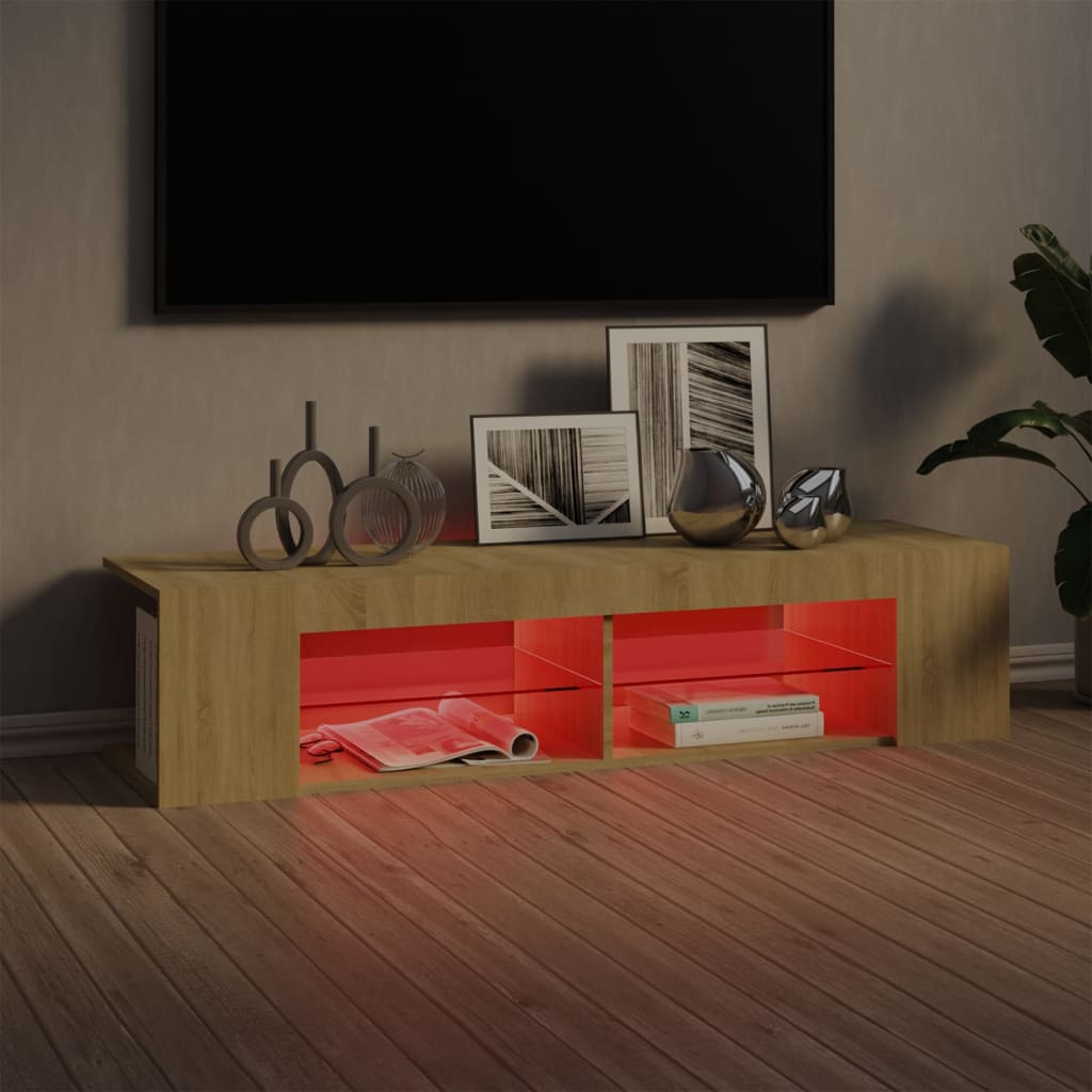 Meuble TV avec lumières LED Chêne Sonoma 135x39x30 cm