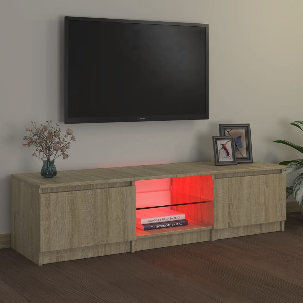 Meuble TV avec éclairage LED en chêne Sonoma 140x40x36 cm