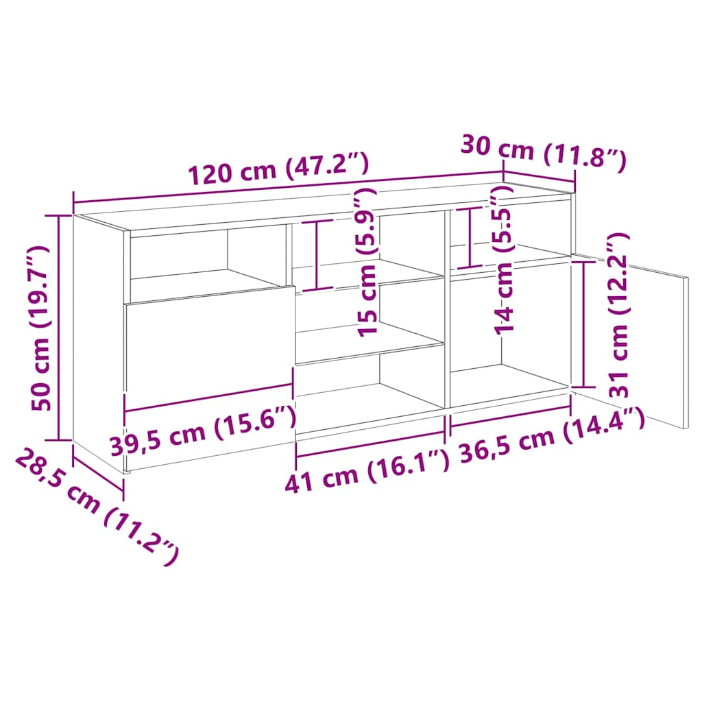 TV-Schrank mit LED-Leuchten Sonoma-Eiche 120x30x50 cm
