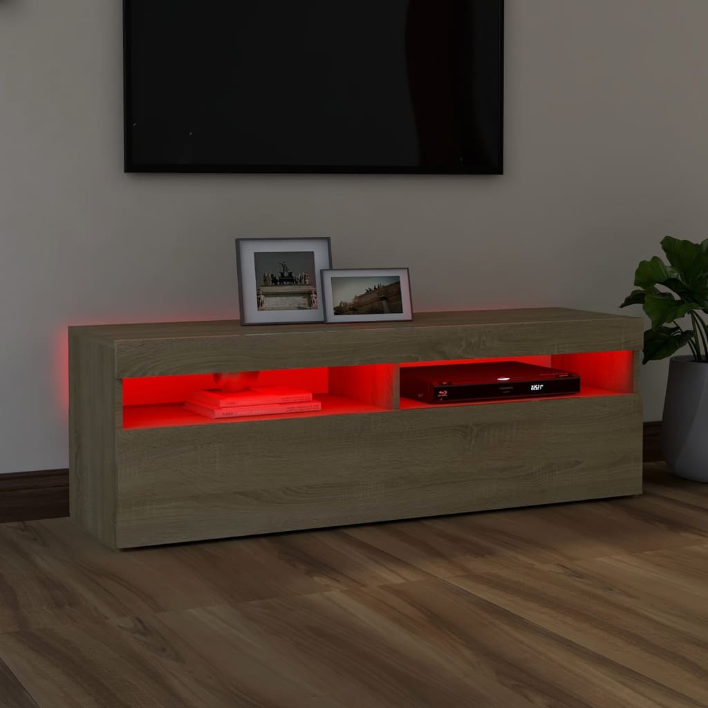 Meuble TV avec lumières LED Chêne Sonoma 120x35x40 cm