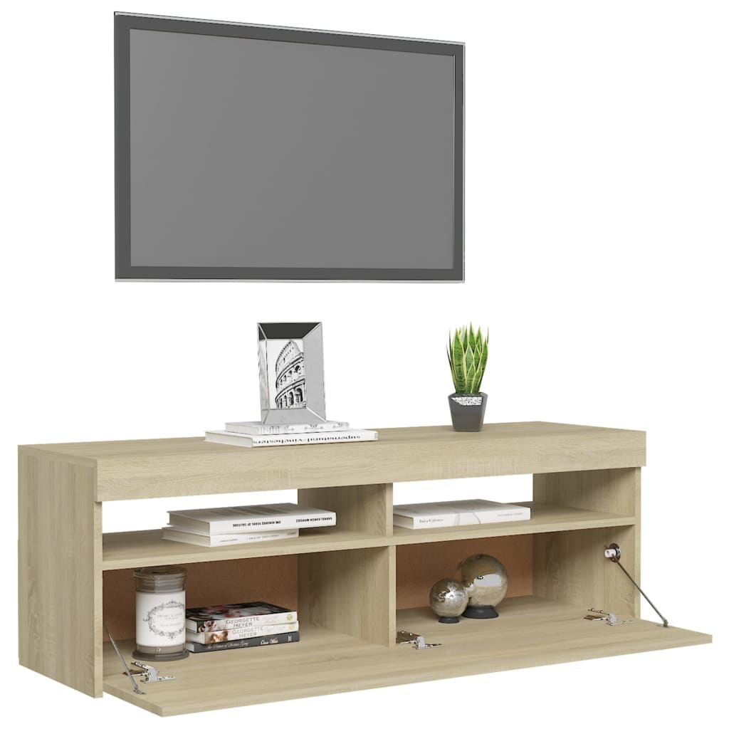 Meuble TV avec lumières LED Chêne Sonoma 120x35x40 cm