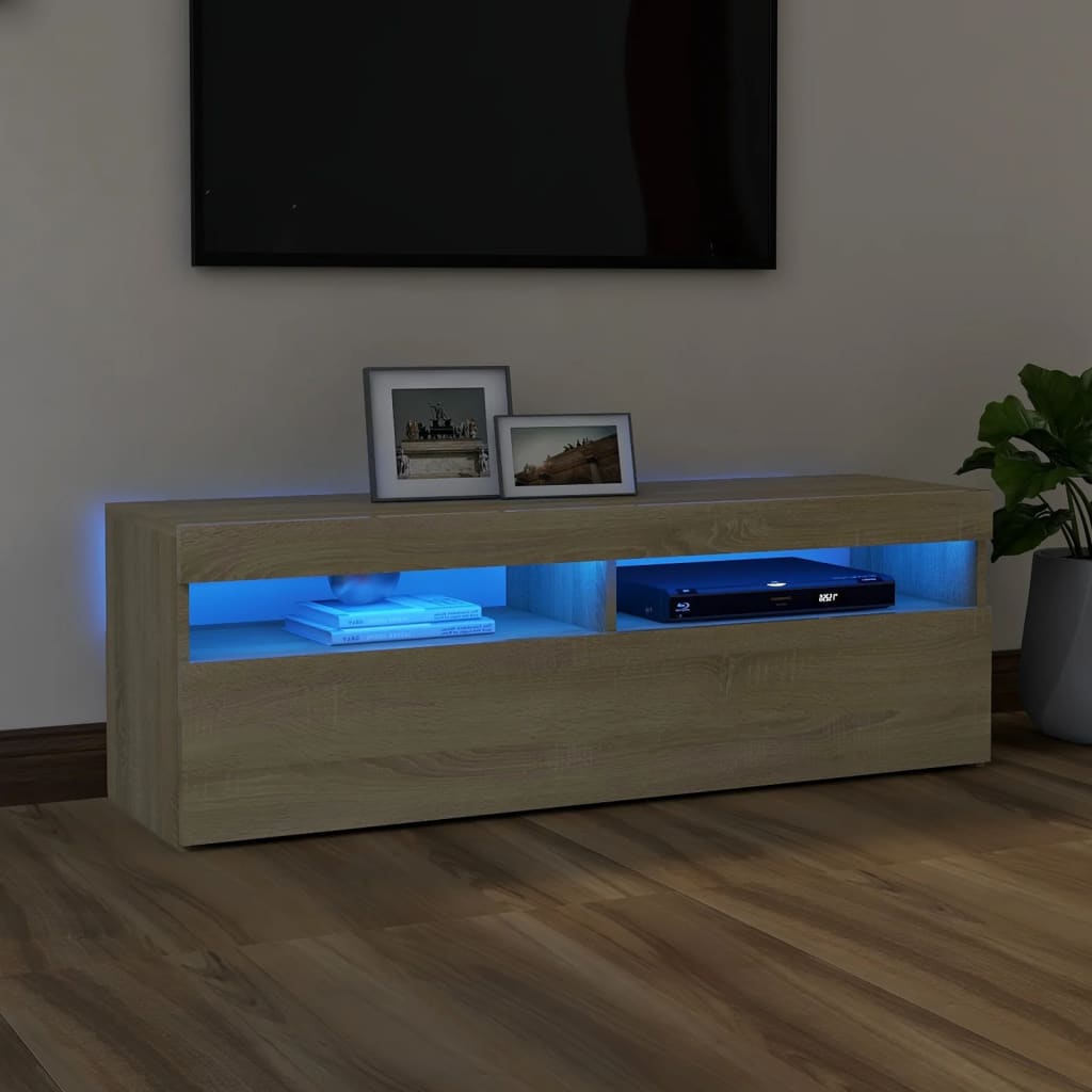 Meuble TV avec lumières LED Chêne Sonoma 120x35x40 cm