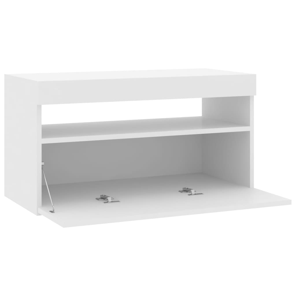 TV cabinet with LED lights high-gloss white 75x35x40 cm