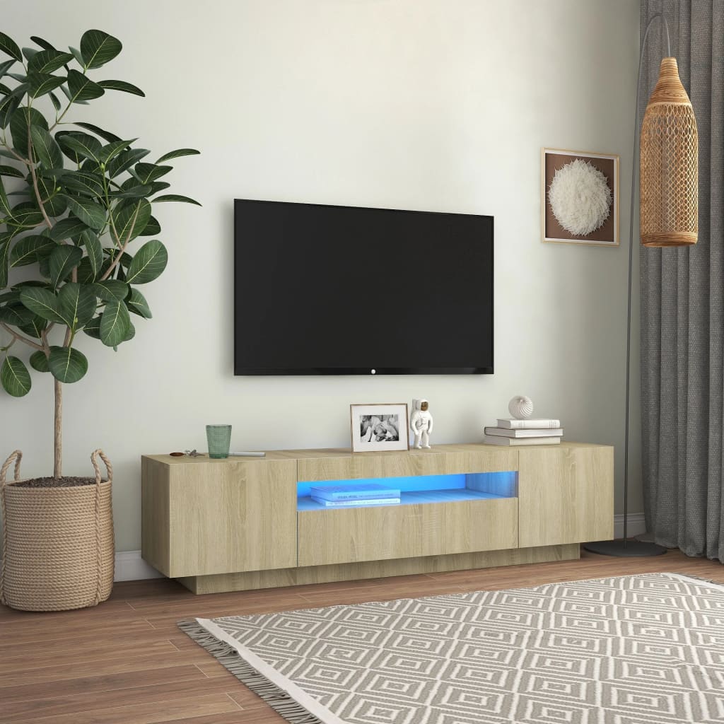 Meuble TV avec lumières LED Chêne Sonoma 160x35x40 cm